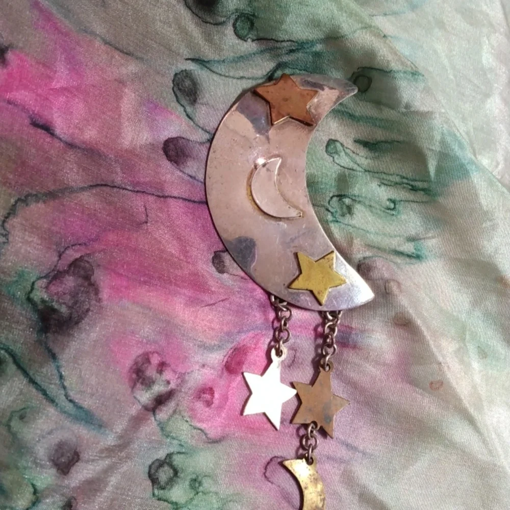 Sterling moon and stars brooch